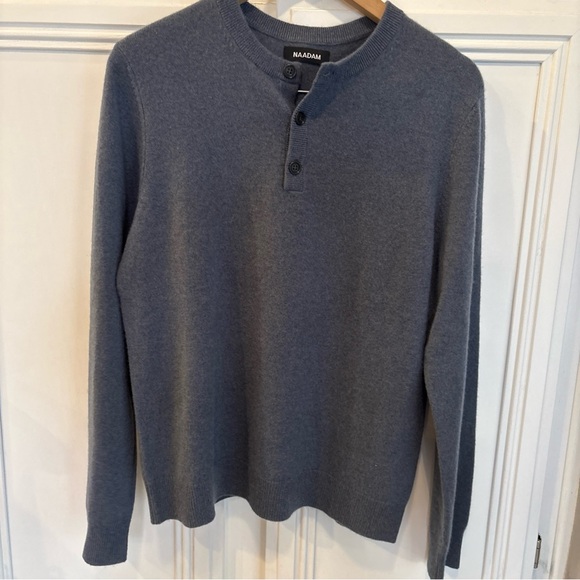 EUC NAADAM Henley Sweater Men’s Sz S 100% CashmereBlue Color3 Buttons